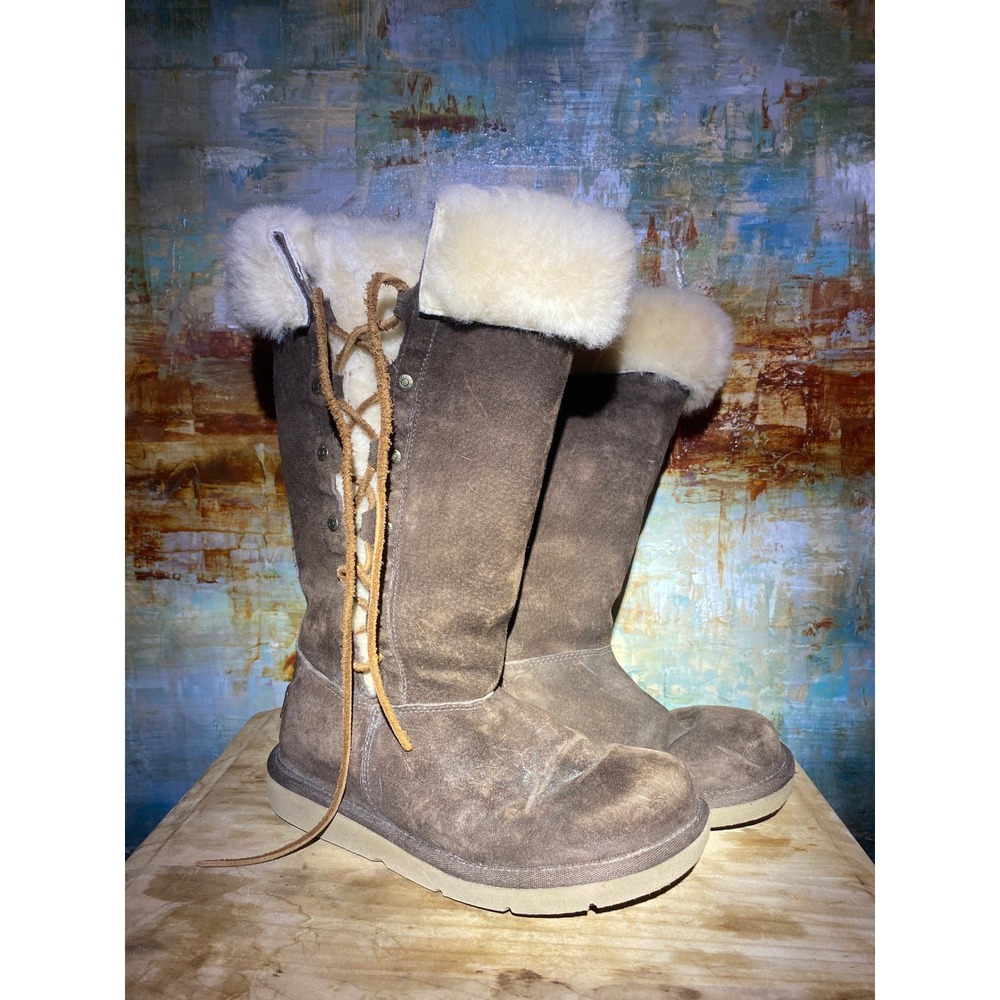 UGG Australia Sunburst Tall 5163 Brown Suede‎ Sheepskin Boots Womens 6